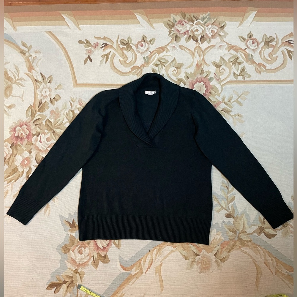 Warm black sweater, V-neck with lace insert size 12/14 by white stag
